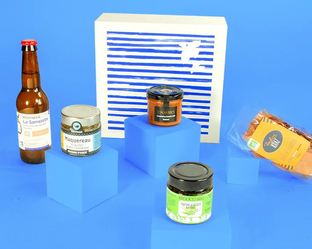 Coffret gourmand breton avec spécialités iodées et produits d’épicerie fine de la mer
