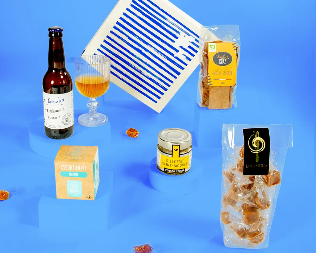Coffret gourmand breton avec spécialités traditionnelles d’épicerie fine artisanale