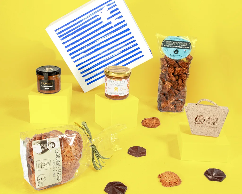 Coffret gourmand breton avec produits d’épicerie fine artisanale sélectionnés en Bretagne