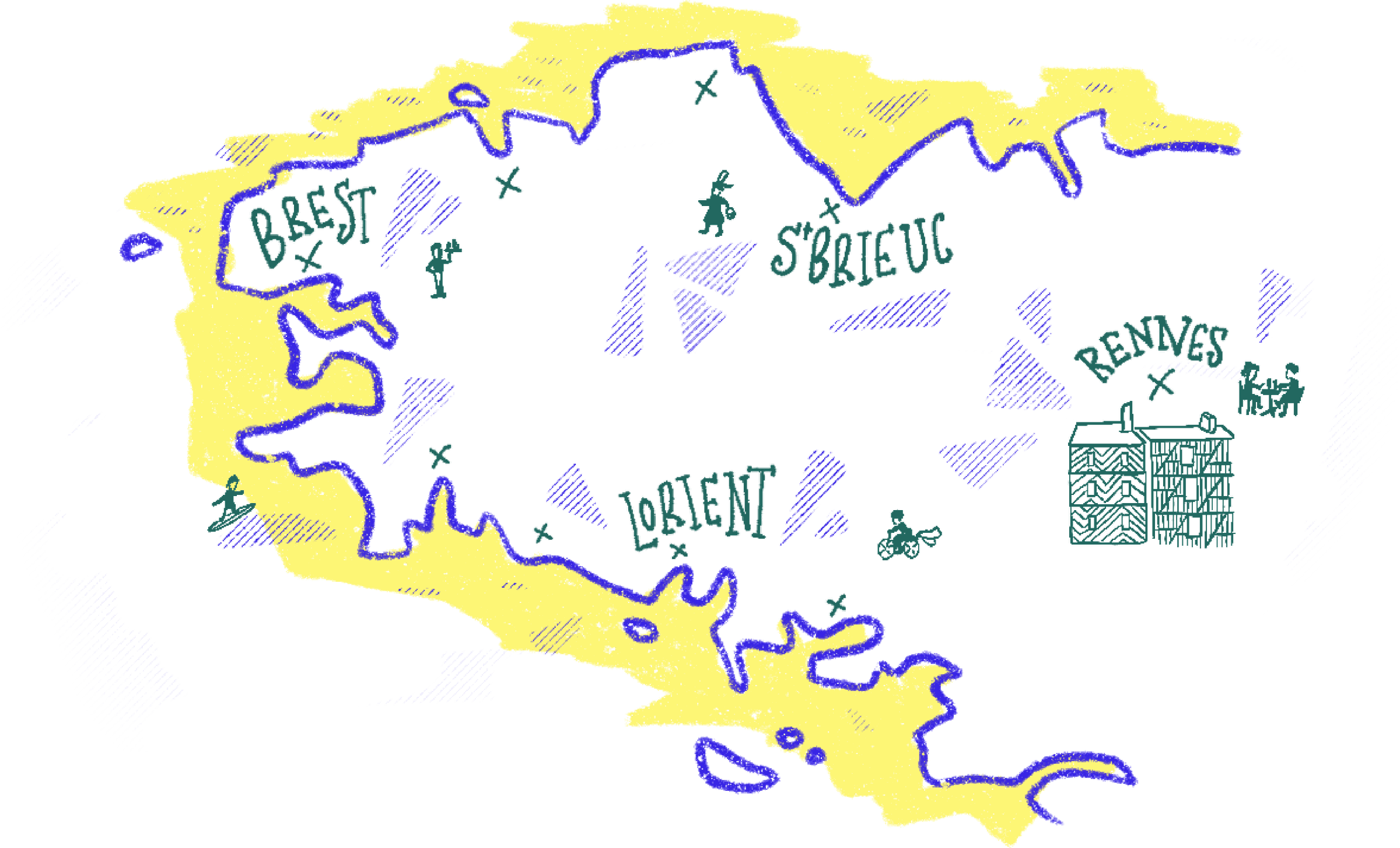 Carte illustrée de la Bretagne avec les producteurs partenaires de La Finebox